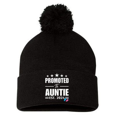 Cute Promoted To Aunt 2024 Funny Gender Reveal Pink Or Blue Pom Pom 12in Knit Beanie