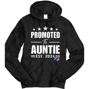 Cute Promoted To Aunt 2024 Funny Gender Reveal Pink Or Blue Tie Dye Hoodie