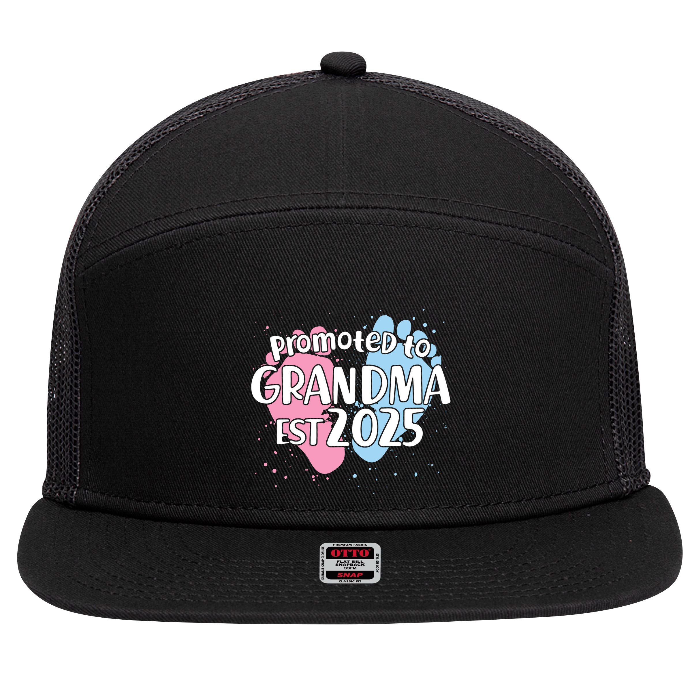 Cute Promoted To Grandpa Est 2025 7 Panel Mesh Trucker Snapback Hat
