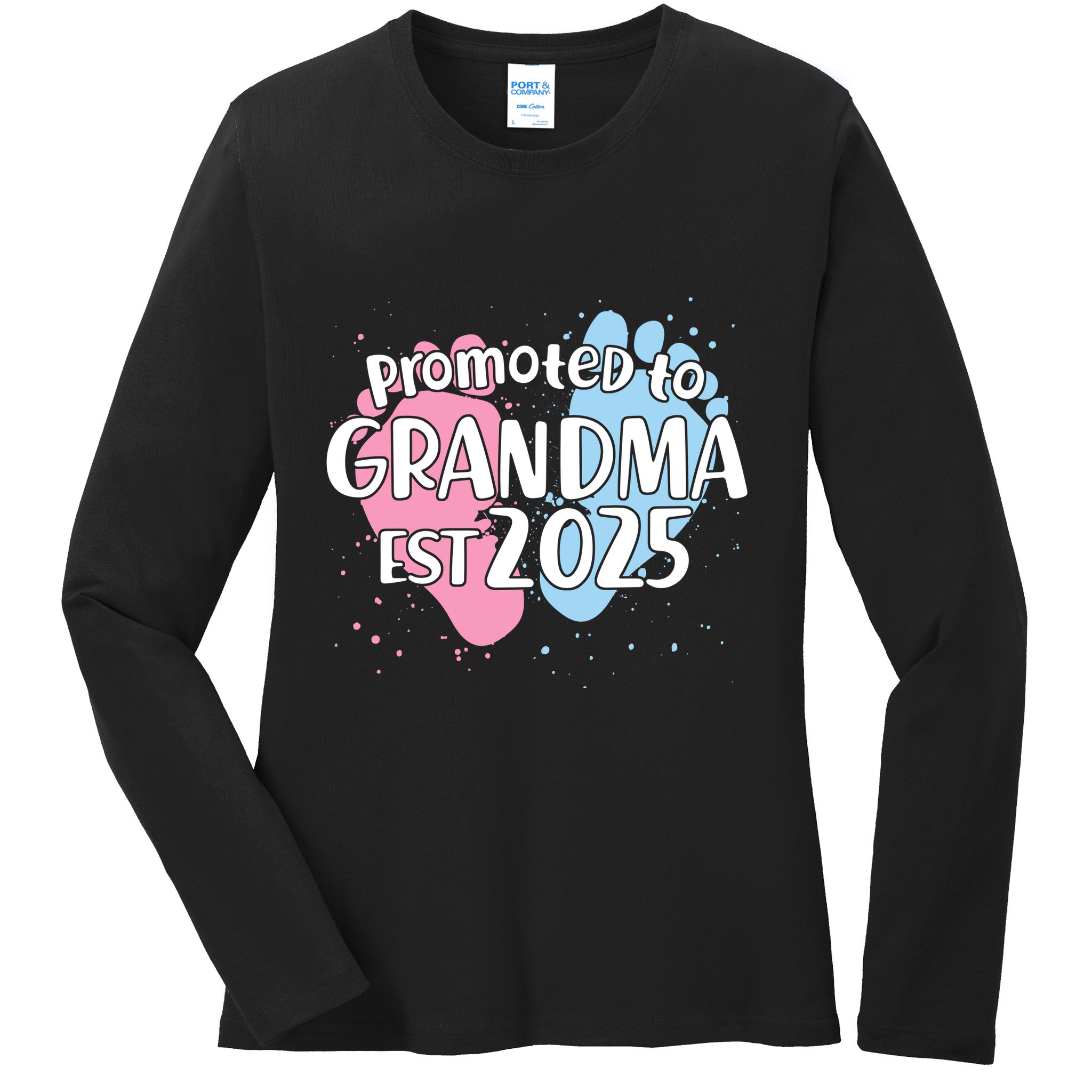 Cute Promoted To Grandpa Est 2025 Ladies Long Sleeve Shirt
