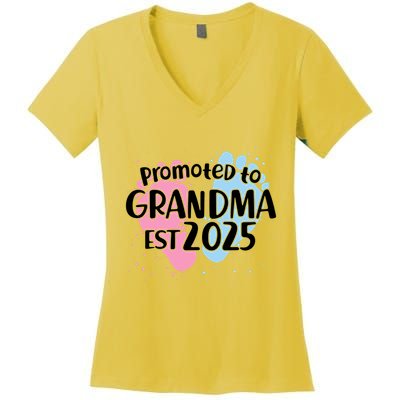 Cute Promoted To Grandpa Est 2025 Women's V-Neck T-Shirt