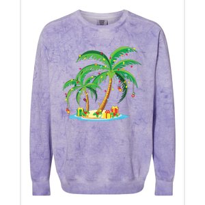 Christmas Palm Tree Tropical Xmas Gift Coconut Lights Pajama Colorblast Crewneck Sweatshirt