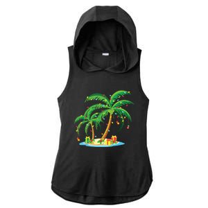 Christmas Palm Tree Tropical Xmas Gift Coconut Lights Pajama Ladies PosiCharge Tri-Blend Wicking Draft Hoodie Tank