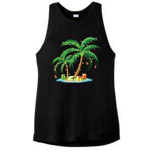 Christmas Palm Tree Tropical Xmas Gift Coconut Lights Pajama Ladies PosiCharge Tri-Blend Wicking Tank