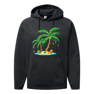 Christmas Palm Tree Tropical Xmas Gift Coconut Lights Pajama Performance Fleece Hoodie