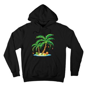 Christmas Palm Tree Tropical Xmas Gift Coconut Lights Pajama Hoodie