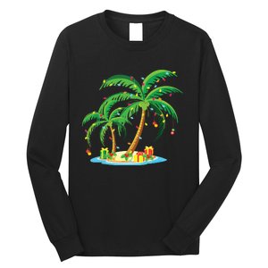 Christmas Palm Tree Tropical Xmas Gift Coconut Lights Pajama Long Sleeve Shirt