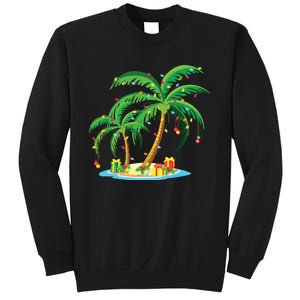 Christmas Palm Tree Tropical Xmas Gift Coconut Lights Pajama Sweatshirt