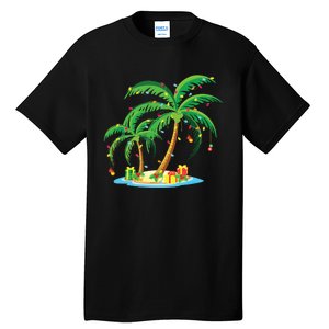 Christmas Palm Tree Tropical Xmas Gift Coconut Lights Pajama Tall T-Shirt