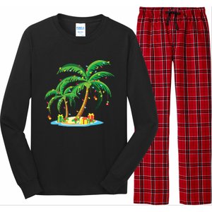 Christmas Palm Tree Tropical Xmas Gift Coconut Lights Pajama Long Sleeve Pajama Set