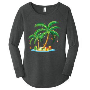 Christmas Palm Tree Tropical Xmas Gift Coconut Lights Pajama Women's Perfect Tri Tunic Long Sleeve Shirt