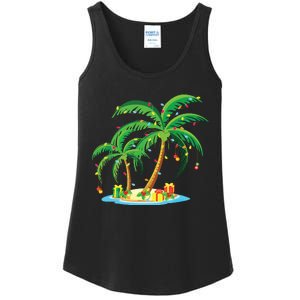 Christmas Palm Tree Tropical Xmas Gift Coconut Lights Pajama Ladies Essential Tank