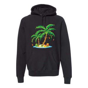 Christmas Palm Tree Tropical Xmas Gift Coconut Lights Pajama Premium Hoodie