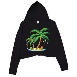 Christmas Palm Tree Tropical Xmas Gift Coconut Lights Pajama Crop Fleece Hoodie