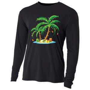 Christmas Palm Tree Tropical Xmas Gift Coconut Lights Pajama Cooling Performance Long Sleeve Crew