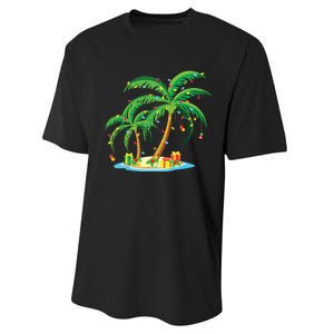 Christmas Palm Tree Tropical Xmas Gift Coconut Lights Pajama Performance Sprint T-Shirt