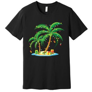 Christmas Palm Tree Tropical Xmas Gift Coconut Lights Pajama Premium T-Shirt