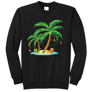 Christmas Palm Tree Tropical Xmas Gift Coconut Lights Pajama Tall Sweatshirt