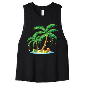 Christmas Palm Tree Tropical Xmas Gift Coconut Lights Pajama Women's Racerback Cropped Tank