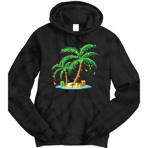 Christmas Palm Tree Tropical Xmas Gift Coconut Lights Pajama Tie Dye Hoodie