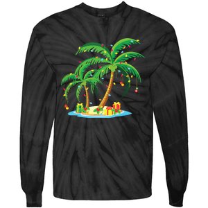 Christmas Palm Tree Tropical Xmas Gift Coconut Lights Pajama Tie-Dye Long Sleeve Shirt