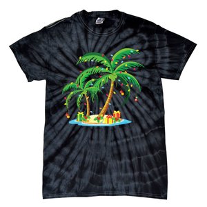 Christmas Palm Tree Tropical Xmas Gift Coconut Lights Pajama Tie-Dye T-Shirt