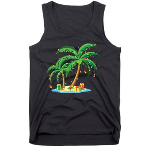 Christmas Palm Tree Tropical Xmas Gift Coconut Lights Pajama Tank Top