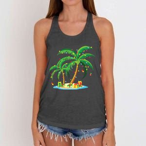 Christmas Palm Tree Tropical Xmas Gift Coconut Lights Pajama Women's Knotted Racerback Tank