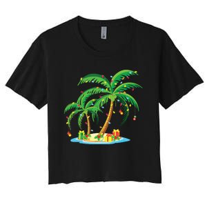 Christmas Palm Tree Tropical Xmas Gift Coconut Lights Pajama Women's Crop Top Tee