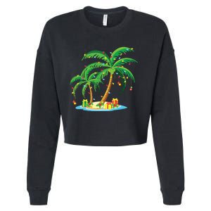 Christmas Palm Tree Tropical Xmas Gift Coconut Lights Pajama Cropped Pullover Crew