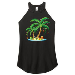 Christmas Palm Tree Tropical Xmas Gift Coconut Lights Pajama Women's Perfect Tri Rocker Tank