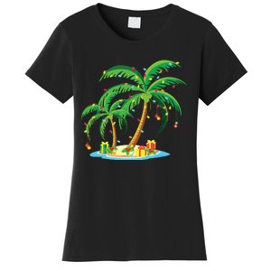 Christmas Palm Tree Tropical Xmas Gift Coconut Lights Pajama Women's T-Shirt