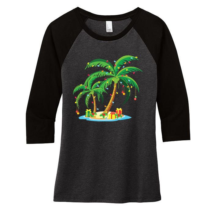 Christmas Palm Tree Tropical Xmas Gift Coconut Lights Pajama Women's Tri-Blend 3/4-Sleeve Raglan Shirt