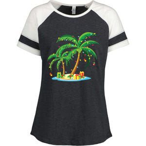 Christmas Palm Tree Tropical Xmas Gift Coconut Lights Pajama Enza Ladies Jersey Colorblock Tee