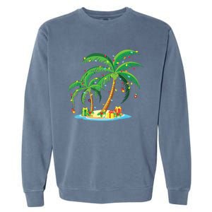 Christmas Palm Tree Tropical Xmas Gift Coconut Lights Pajama Garment-Dyed Sweatshirt