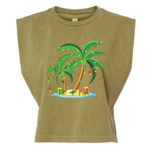 Christmas Palm Tree Tropical Xmas Gift Coconut Lights Pajama Garment-Dyed Women's Muscle Tee