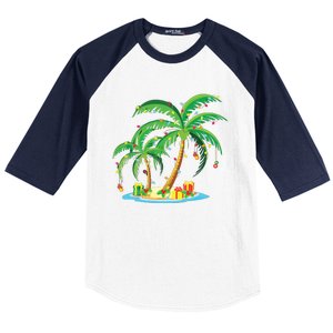 Christmas Palm Tree Tropical Xmas Gift Coconut Lights Pajama Baseball Sleeve Shirt