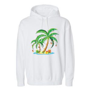 Christmas Palm Tree Tropical Xmas Gift Coconut Lights Pajama Garment-Dyed Fleece Hoodie