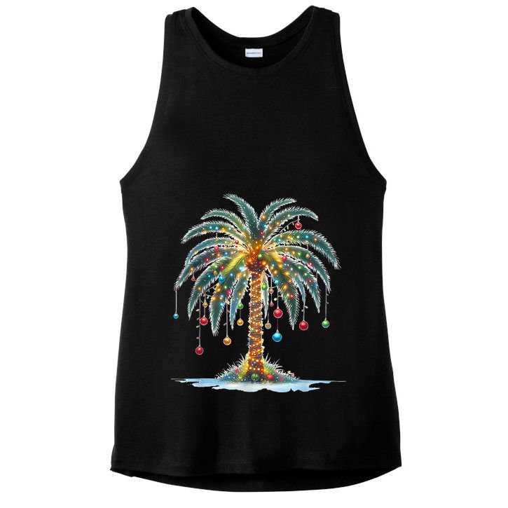 Christmas Palm Tree Print Ladies PosiCharge Tri-Blend Wicking Tank