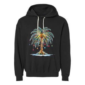 Christmas Palm Tree Print Garment-Dyed Fleece Hoodie