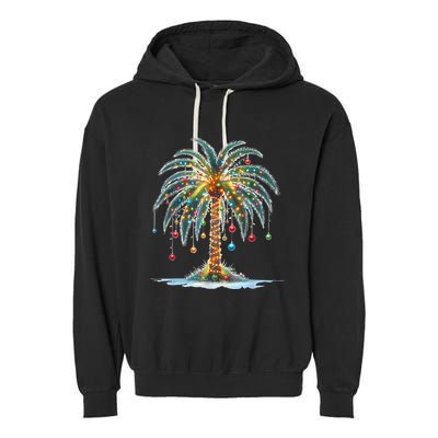 Christmas Palm Tree Print Garment-Dyed Fleece Hoodie