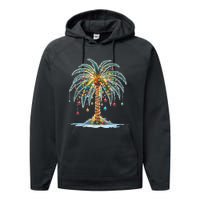 Christmas Palm Tree Print Performance Fleece Hoodie