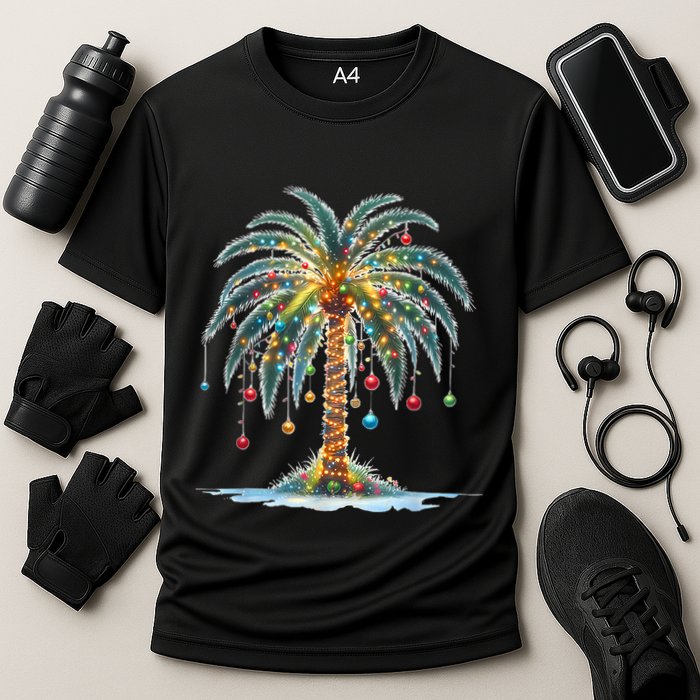 Christmas Palm Tree Print Performance Shirt