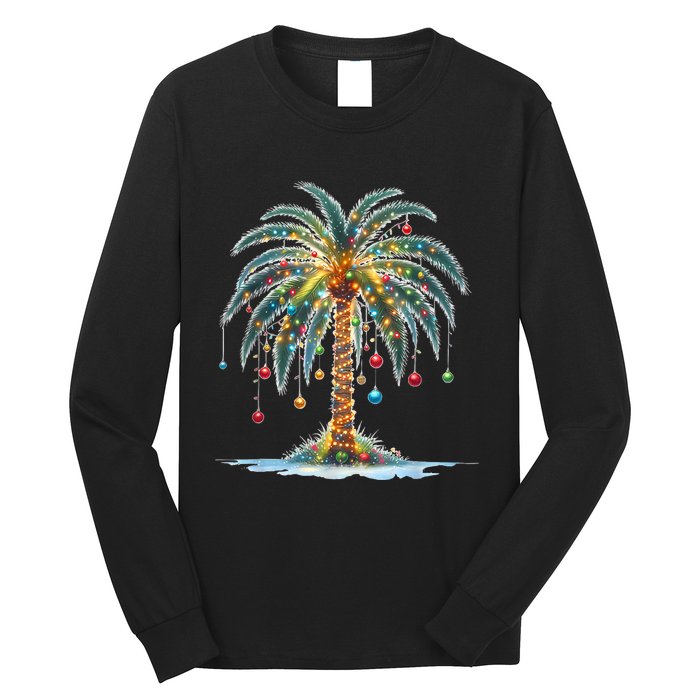 Christmas Palm Tree Print Long Sleeve Shirt