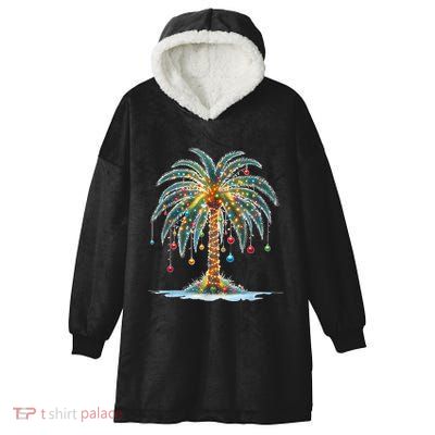Christmas Palm Tree Print Hooded Wearable Blanket
