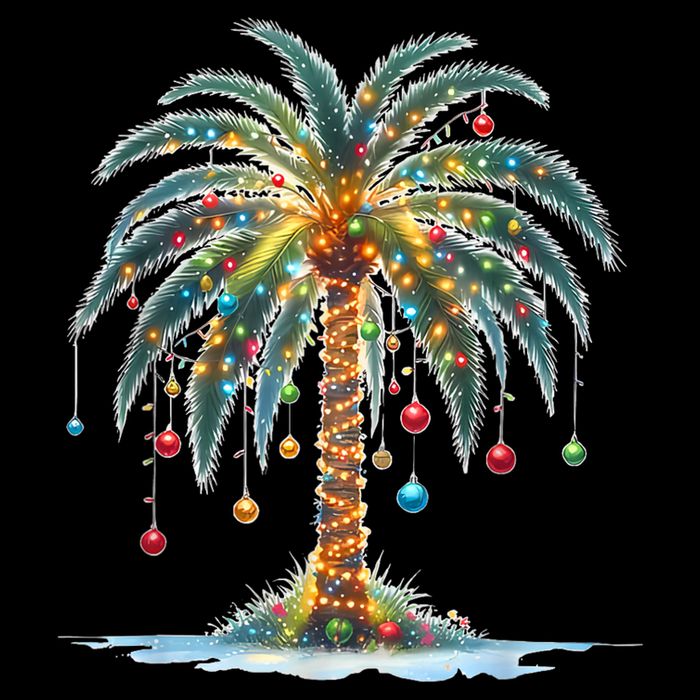 Christmas Palm Tree Print 7-Panel Snapback Hat