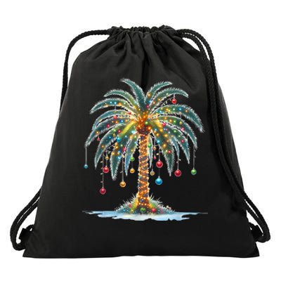 Christmas Palm Tree Print Drawstring Bag