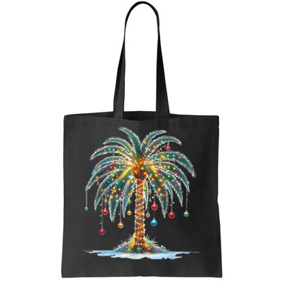 Christmas Palm Tree Print Tote Bag