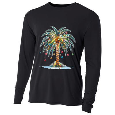 Christmas Palm Tree Print Cooling Performance Long Sleeve Crew