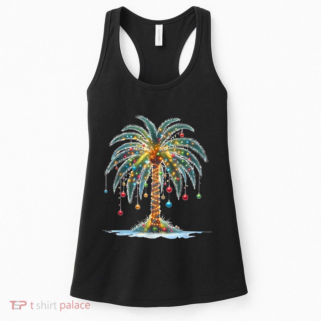 Christmas Palm Tree Print Womens Tank Top